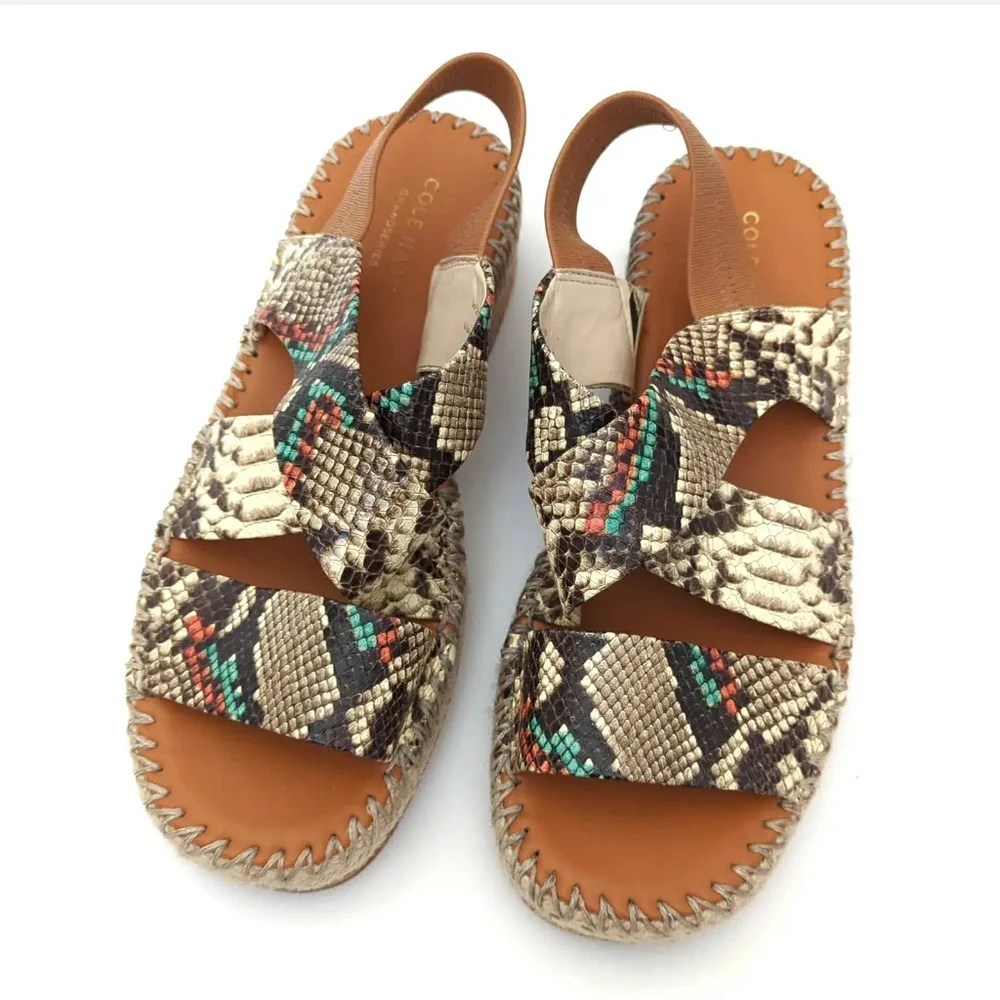 Cole Haan Grand ØS Cloud feel Vero Espadrille Leather Sandal Snake Print 9.5